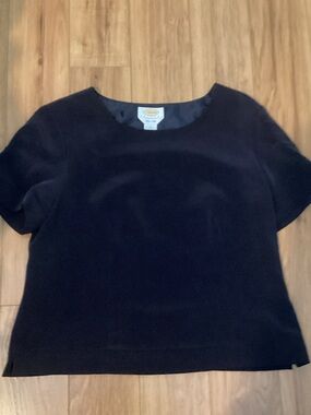 Talbots Navy pure silk lined boxy blouse